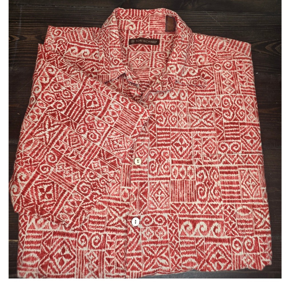 Tori Richard Hawaiian Shirt Button up Cotton Tribal Large vacation Beach